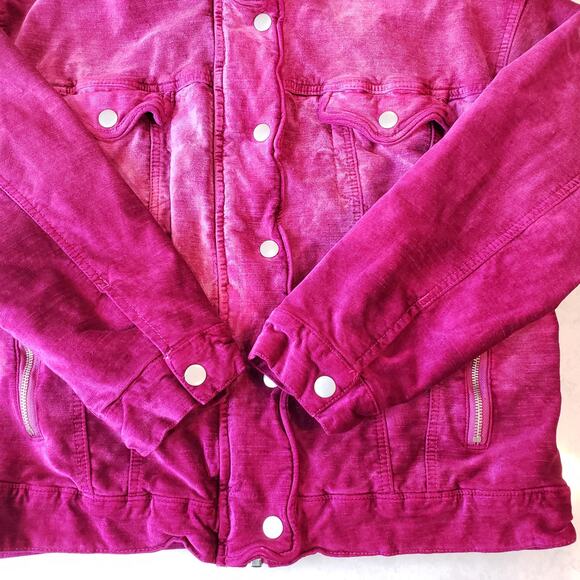 FREE PEOPLE Velvet Bomber Trucker Jacket Fuchsia Women's Size XS Fully Lined - Picture 4 of 15